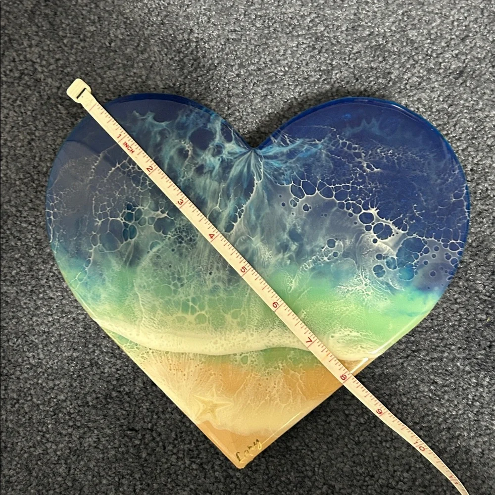 Heart-Shaped Epoxy and Wood Beach themed Art Piece, Mermaid & Captain - Picture 4 of 6